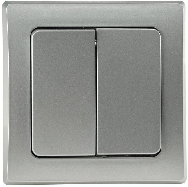 ChiliTec DELPHI 21108 Serien-Schalter 2-fach, 250 V, 10 A, Silber, Unterputz, inkl. Rahmen